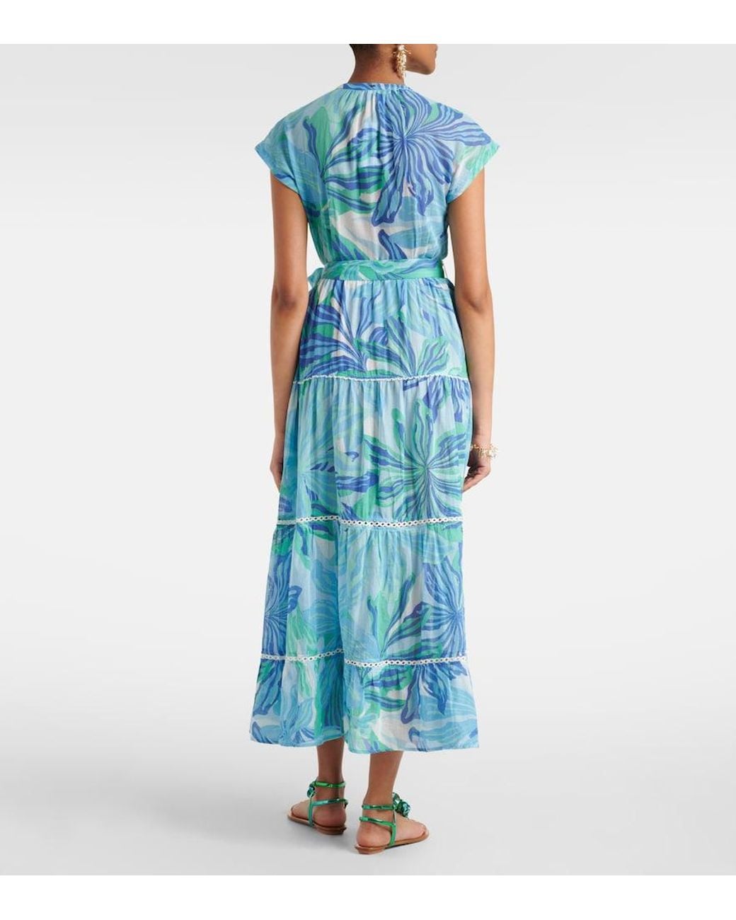 Poupette Blue Kora Printed Cotton Gauze Maxi Dress