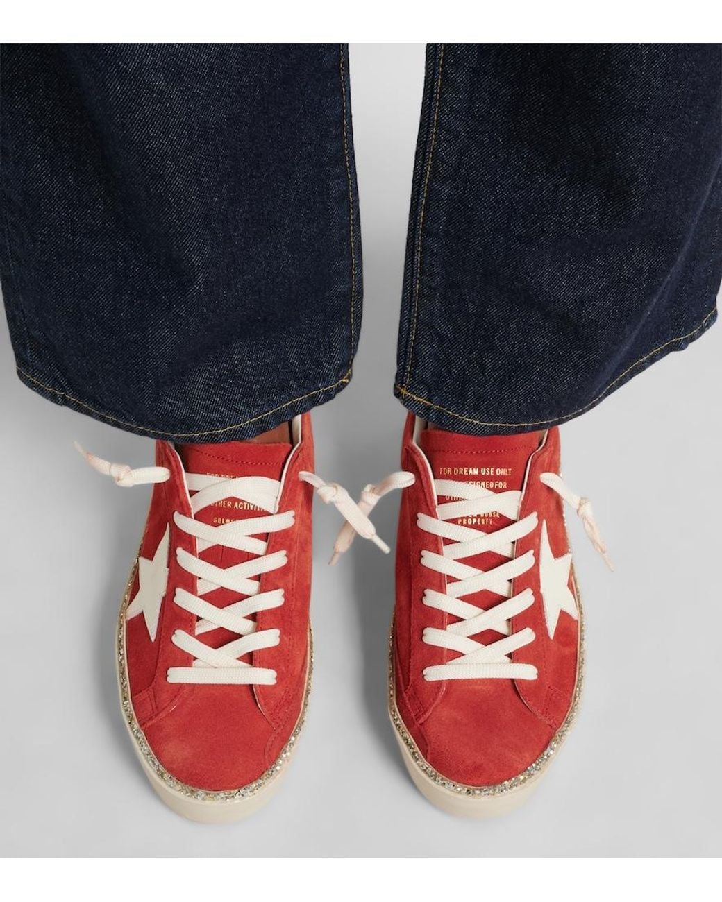 Golden Goose Deluxe Brand Red Hi Star Glitter-Trimmed Suede Sneakers