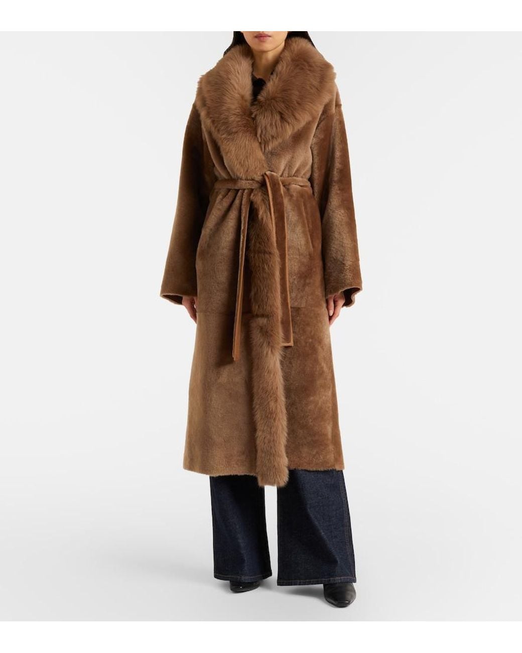 Nour Hammour Brown Isadora Shearling Wrap Coat