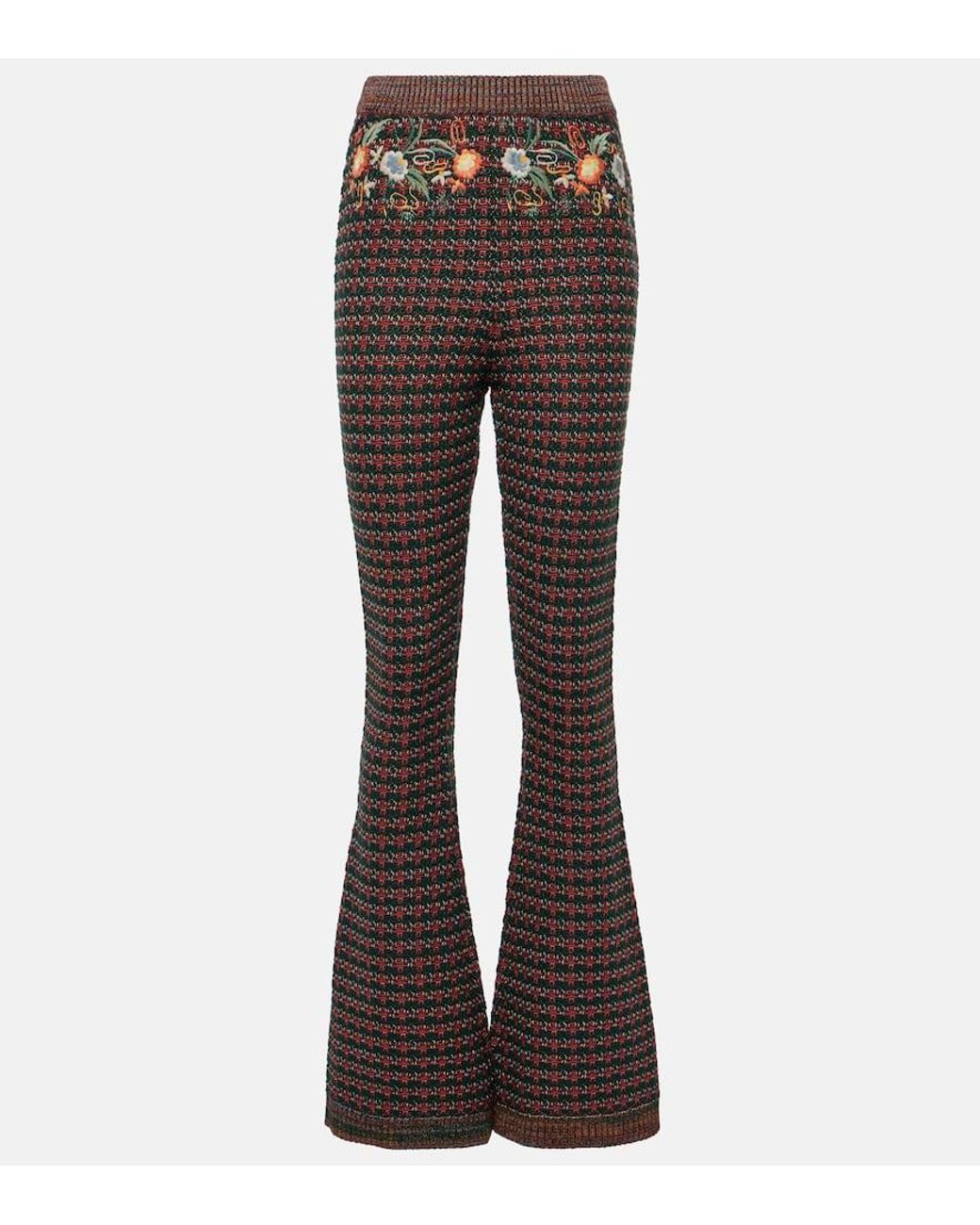 Etro Brown Embroidered High-Rise Flared Pants