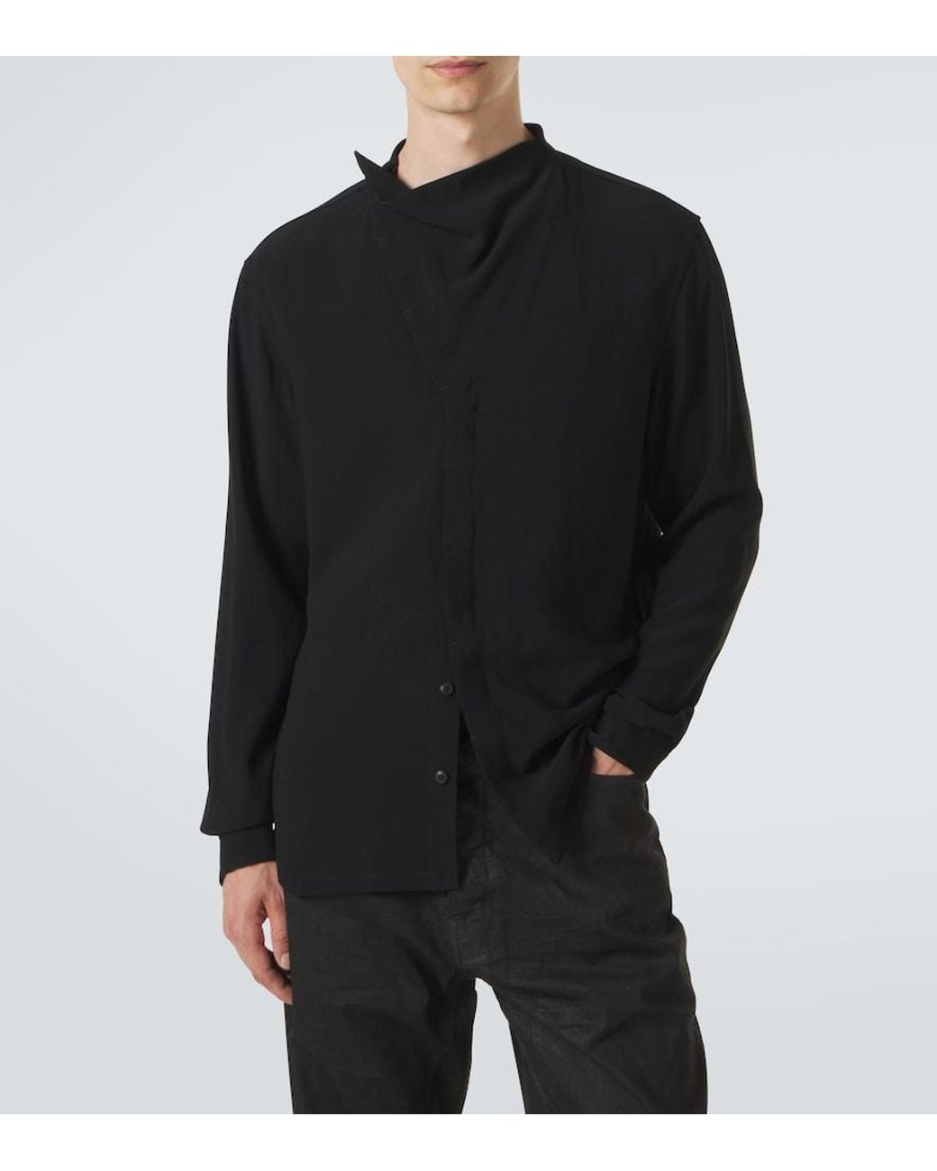 Rick Owens Black Island Draped Cady Shirt for men