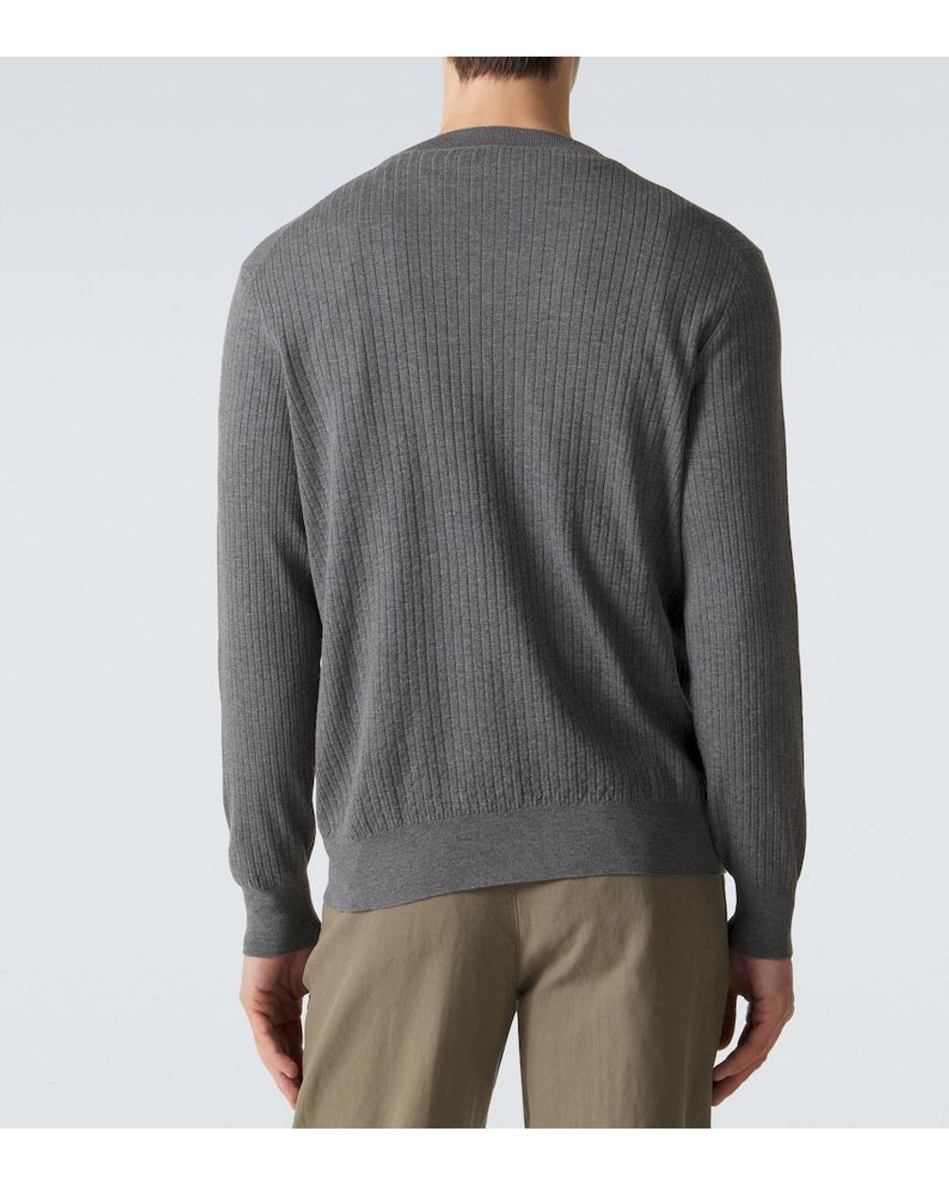 Brunello Cucinelli Gray Ribbed-Knit Cotton Sweater for men