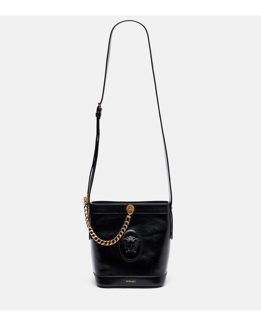 Versace White Medusa Mini Leather Bucket Bag