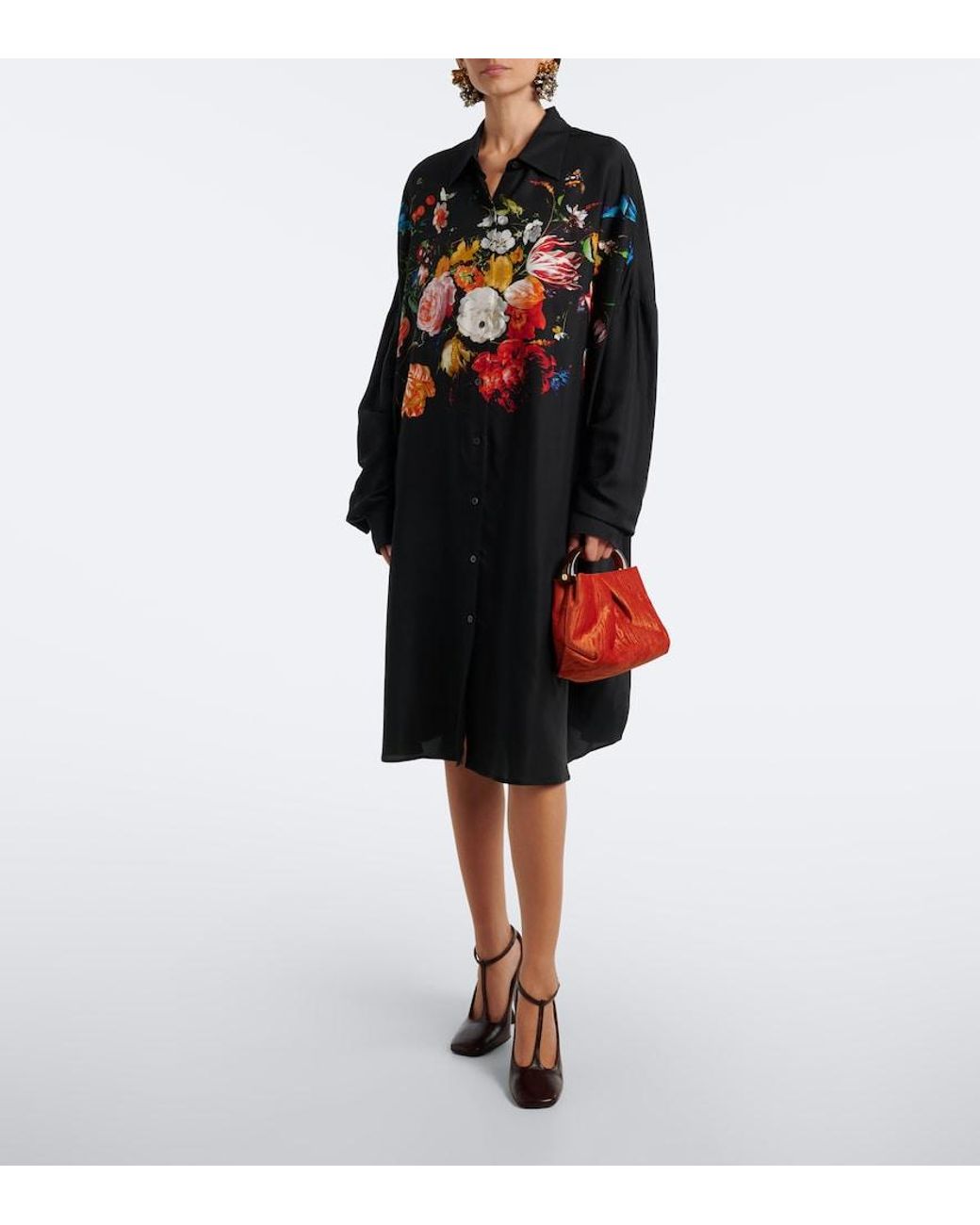 Dries Van Noten Black Floral Shirt Dress