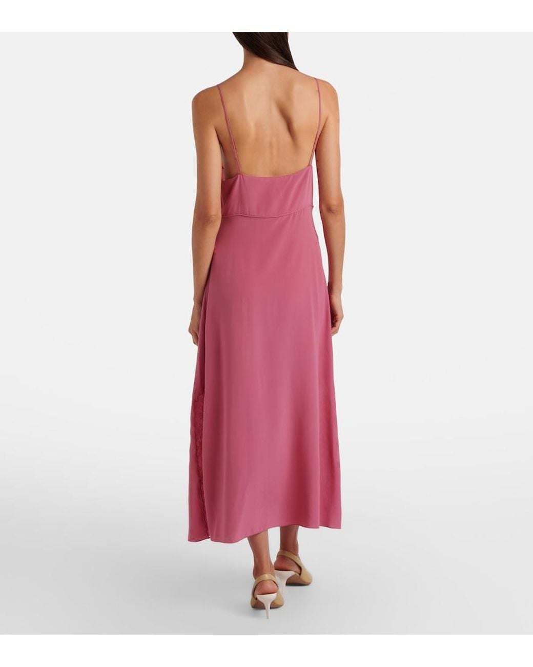 Chloé Pink Lace-Trimmed Silk Slip Dress