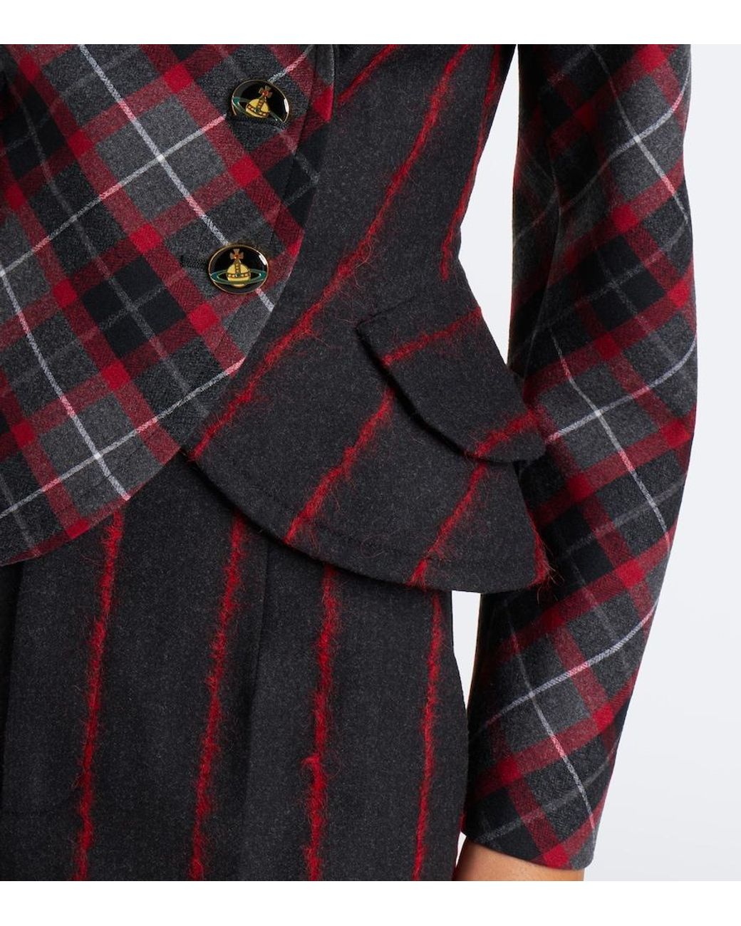 Vivienne Westwood Black Stormy Peplum Tartan Wool Jacket