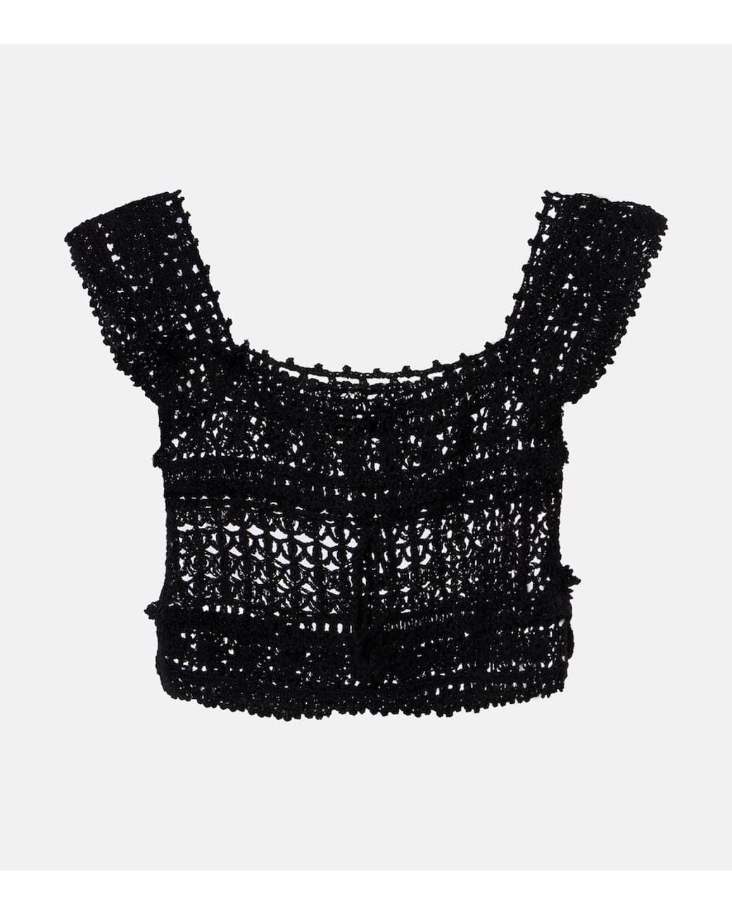 Anna Kosturova Black Cotton Crochet Crop Top