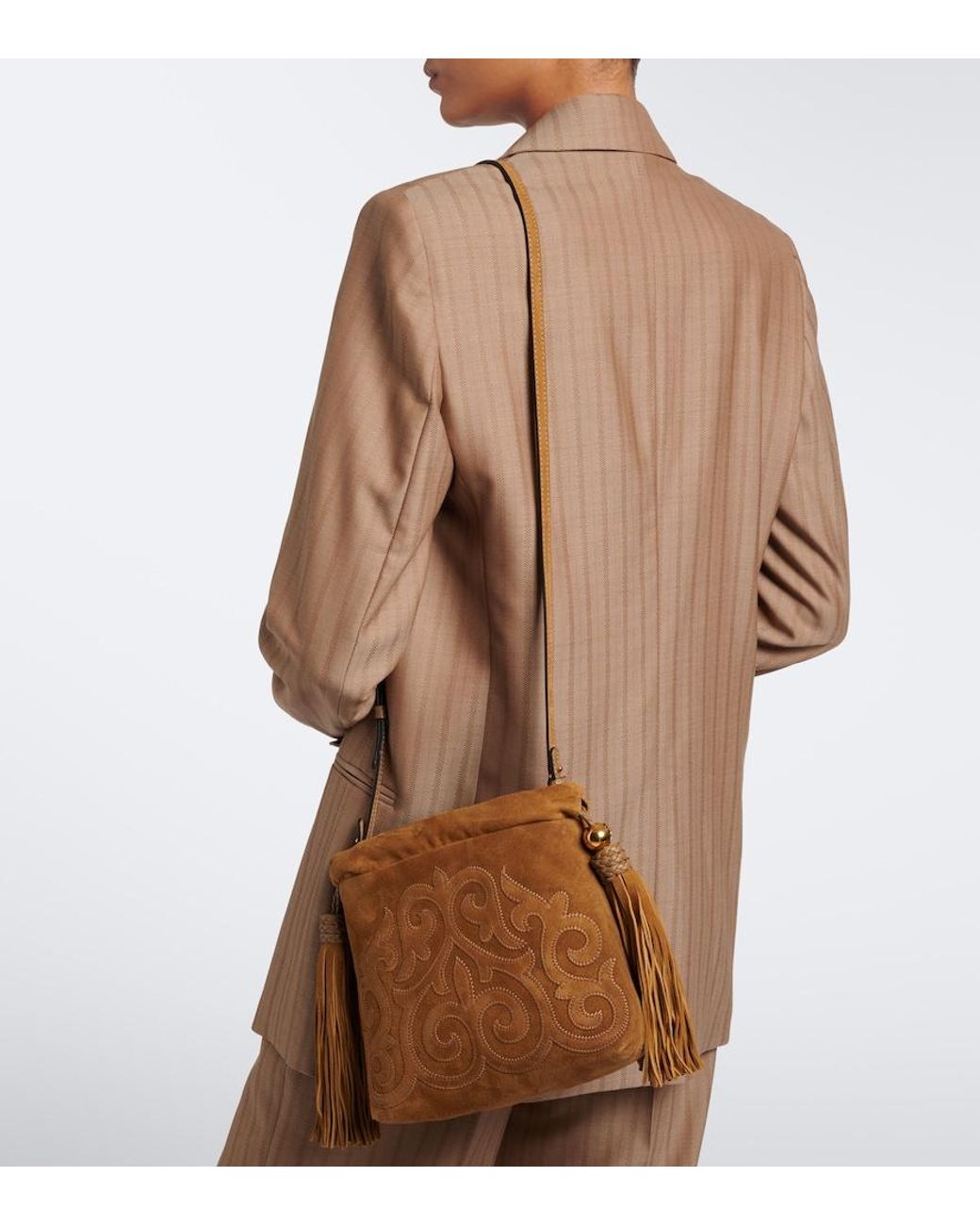 Etro Brown Kalispera Small Embroidered Suede Clutch