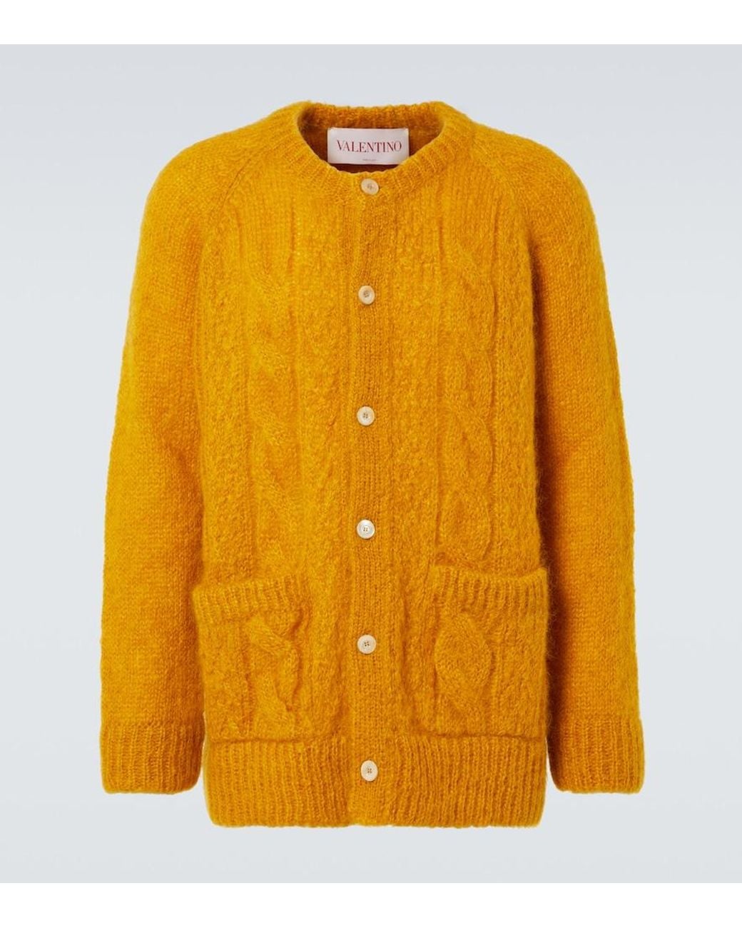 Valentino Yellow Cable-Knit Mohair-Blend Cardigan for men