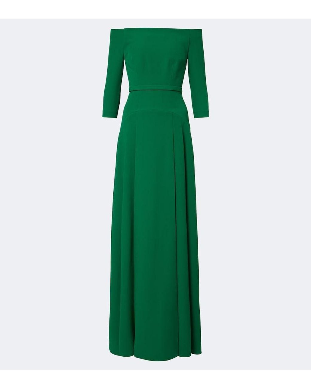 Safiyaa Green Amadora Off-Shoulder Crepe Gown