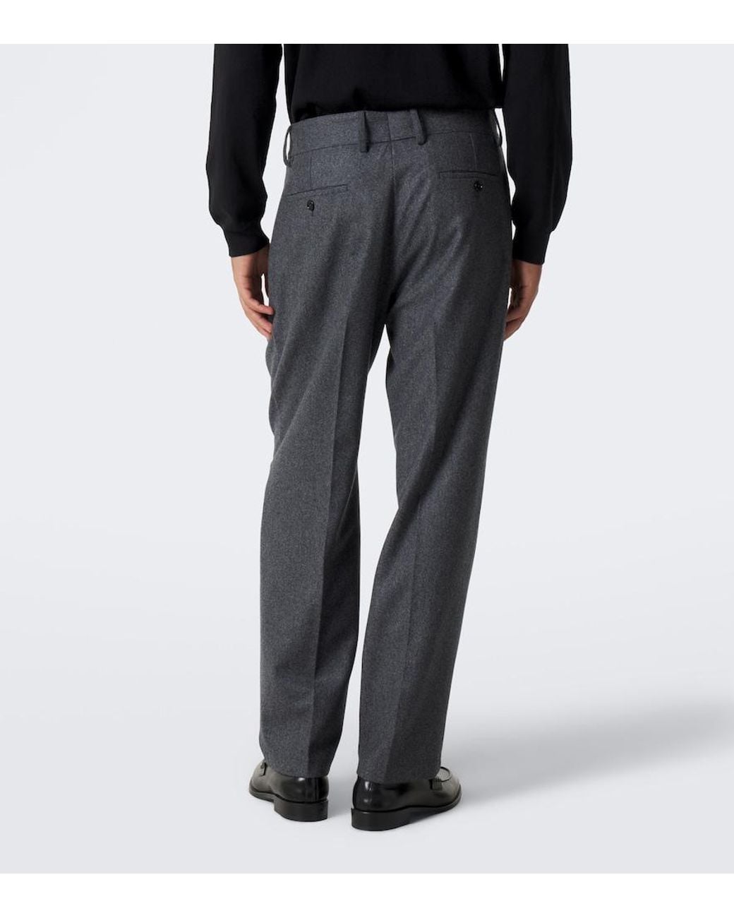 Dolce & Gabbana Gray Virgin Wool Flannel Wide-Leg Pants for men
