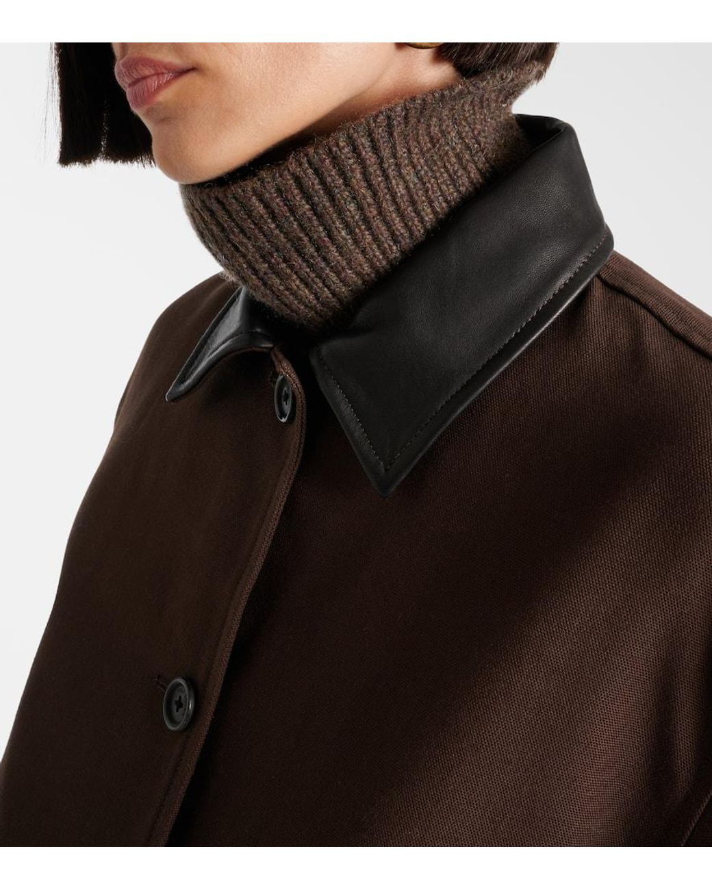 Nili Lotan Brown Leather-Trimmed Cotton Jacket