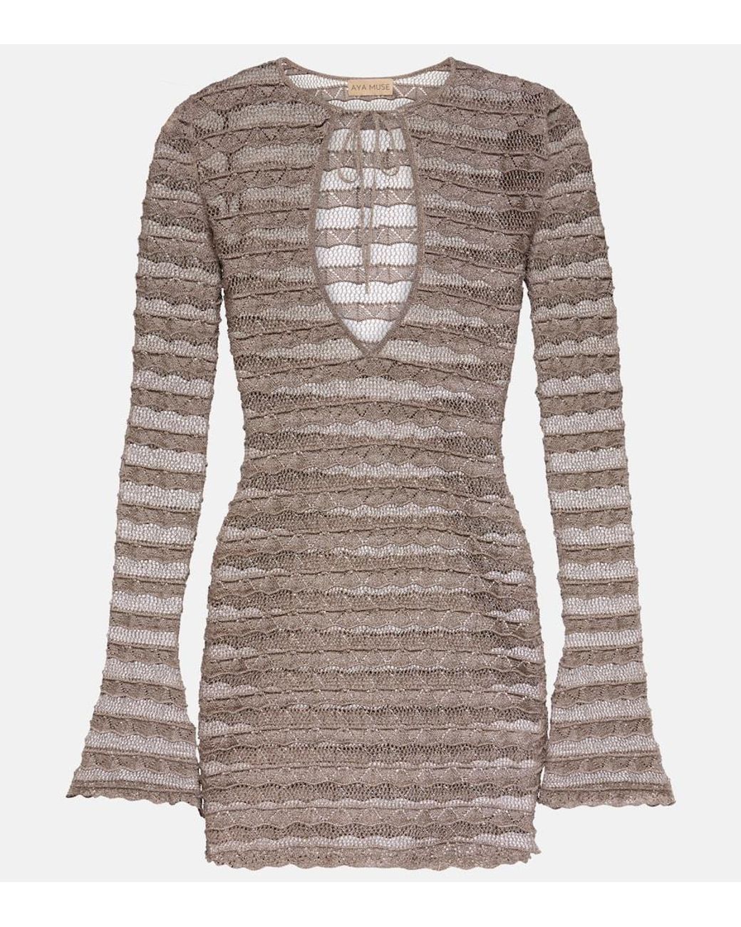 AYA MUSE Brown Lace Metallic Knit Minidress
