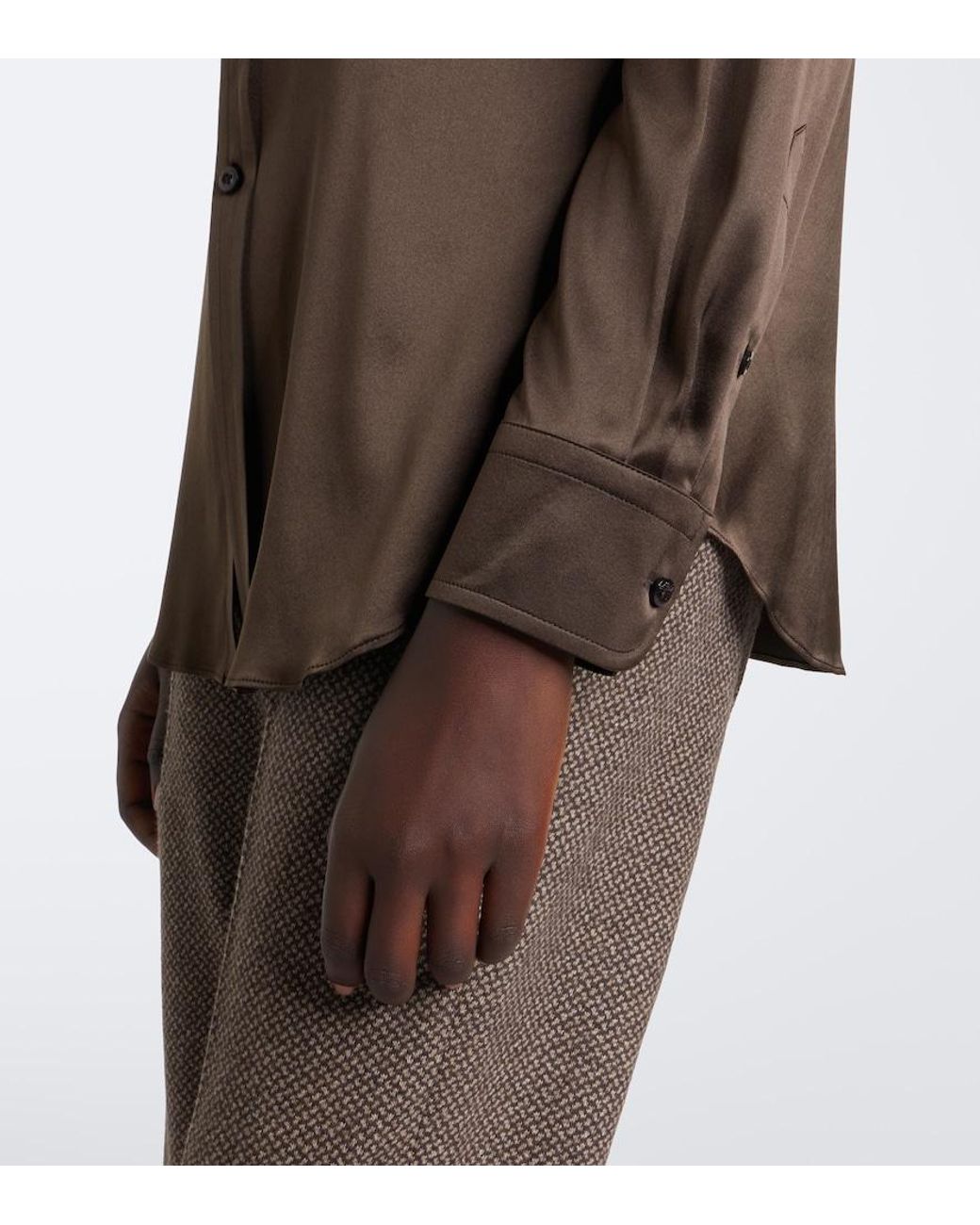 Ralph Lauren Brown Silk-Blend Satin Shirt