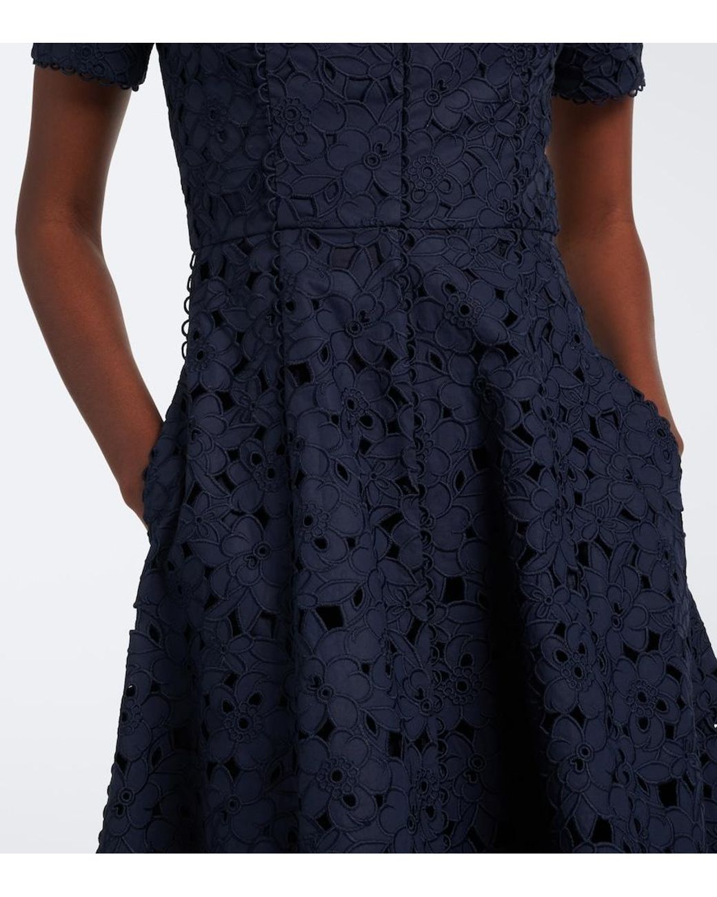 Rebecca Vallance Blue Kitsu Broderie Anglaise Cotton Midi Dress