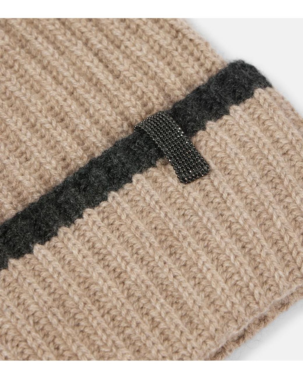 Brunello Cucinelli Natural Embellished Cashmere Beanie