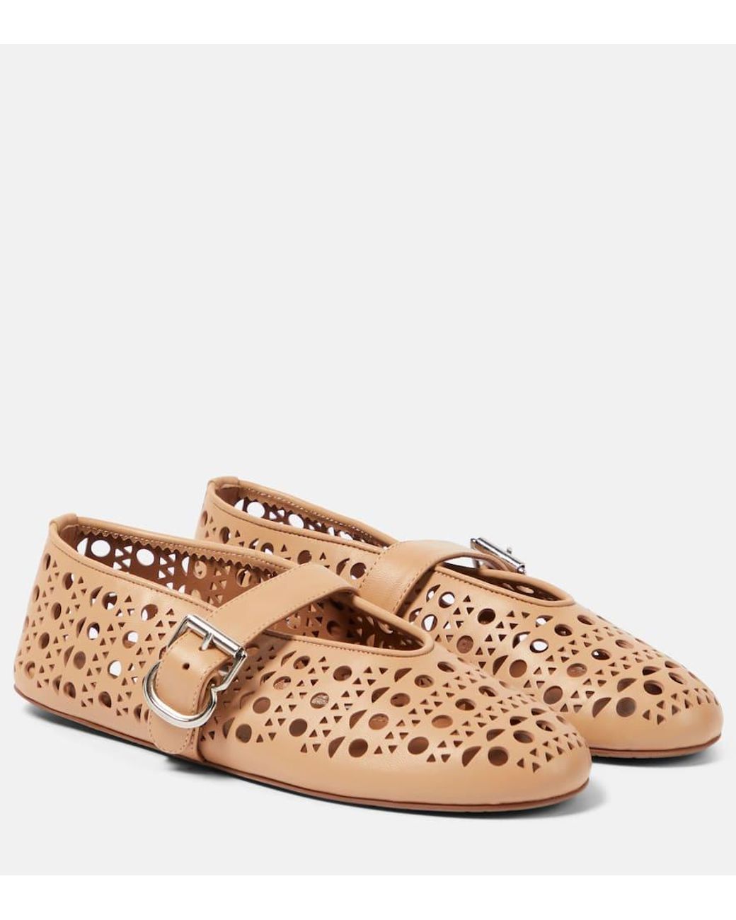 Alaïa Vienne Leather Ballet Flats in Brown | Lyst