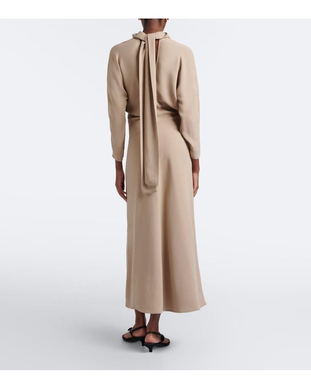 Totême Natural Draped Tie-Neck Cady Midi Dress