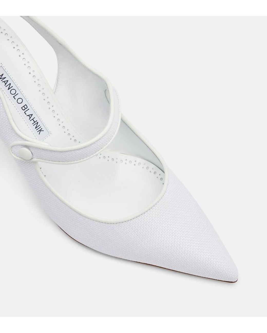 Manolo Blahnik White Camparisli 90 Raffia Slingback Pumps