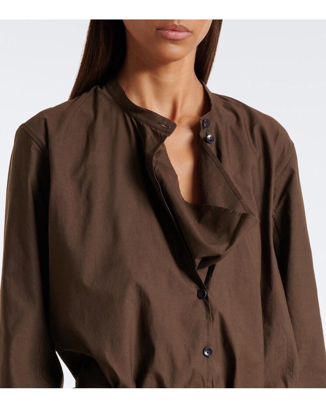 Lemaire Brown Vareuse Belted Cotton And Silk Midi Dress