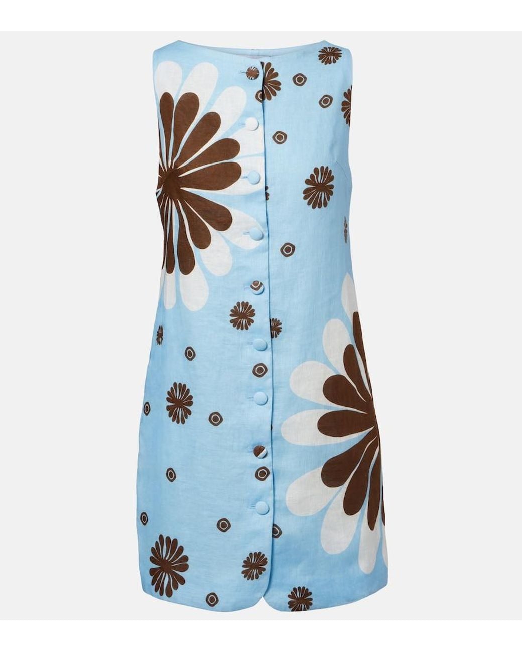 Cala De La Cruz Blue Rhoda Floral Linen Minidress