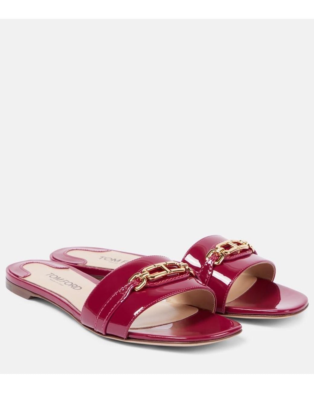 Tom Ford Pink Whitney Stadium T Patent Leather Slides