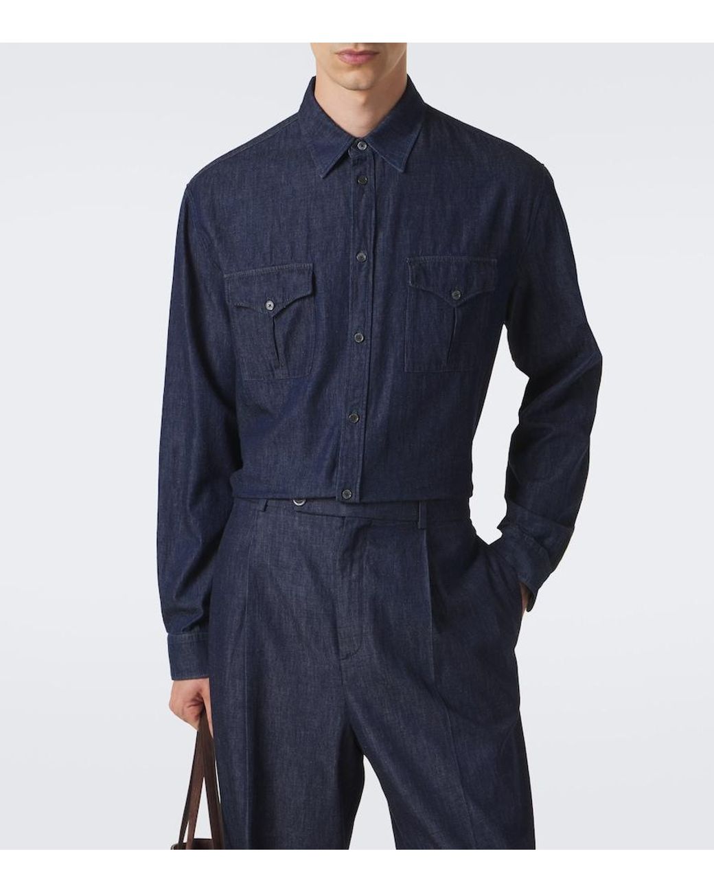 Jil Sander Blue Cotton Chambray Shirt for men