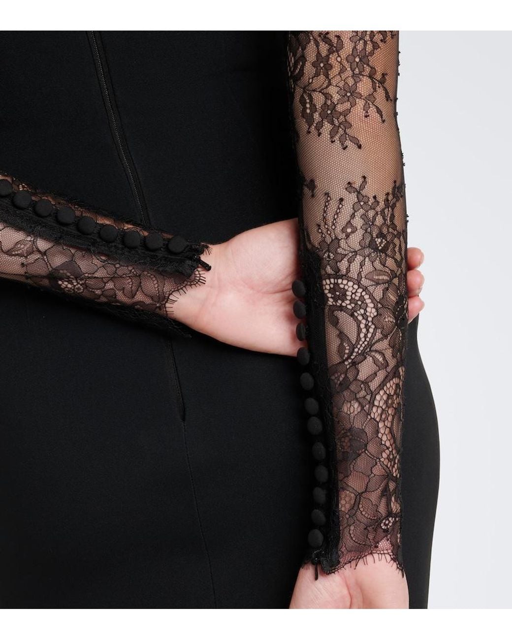Elie Saab Black Lace-Trimmed Cady Gown