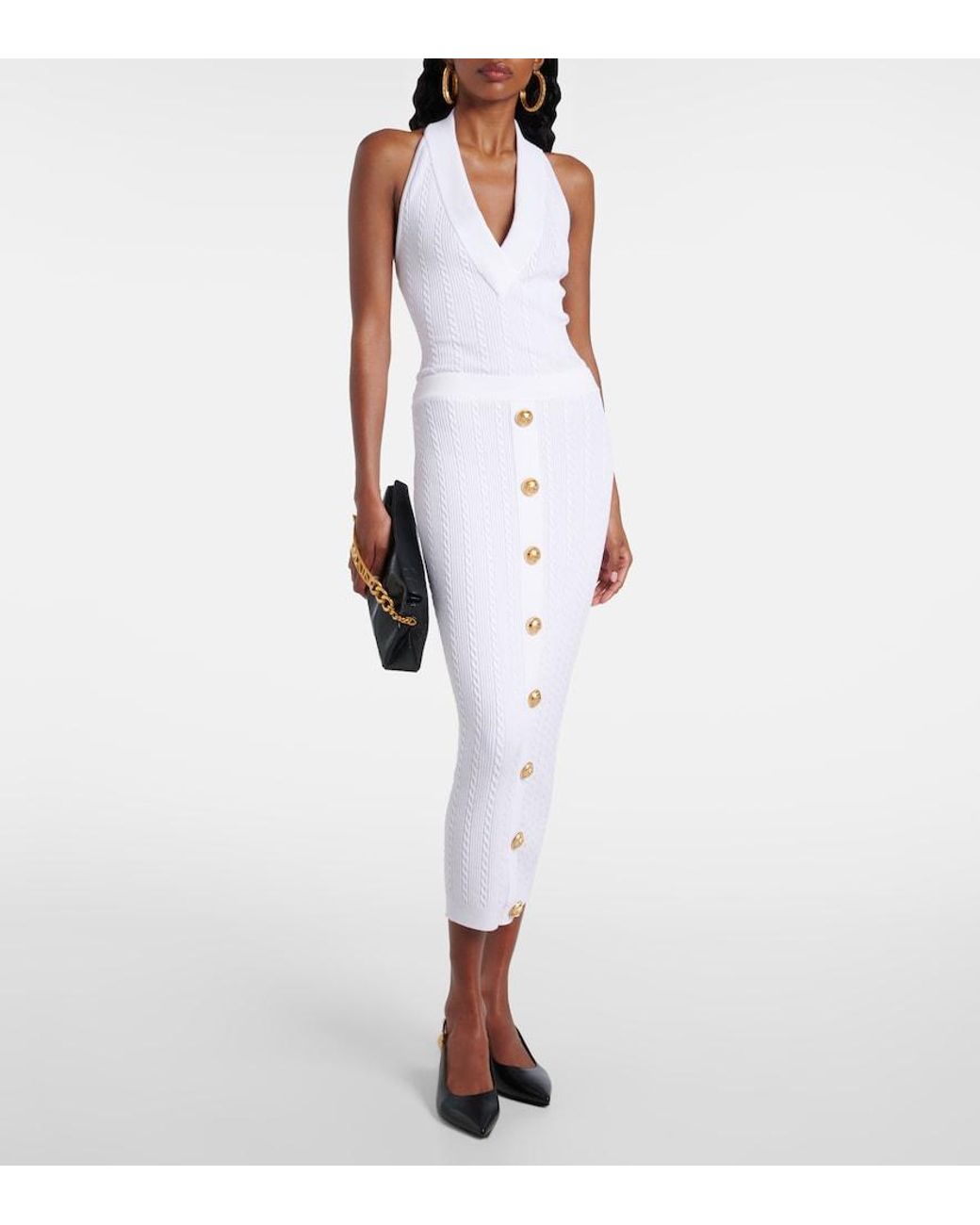 Balmain White Cable-Knit Halterneck Top