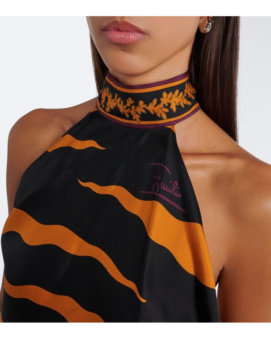 Emilio Pucci Yellow Fiamme Silk Twill Halterneck Top