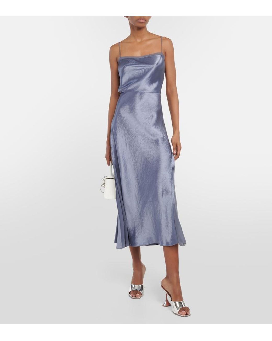 Vince Blue Satin And Organza Slip Dress