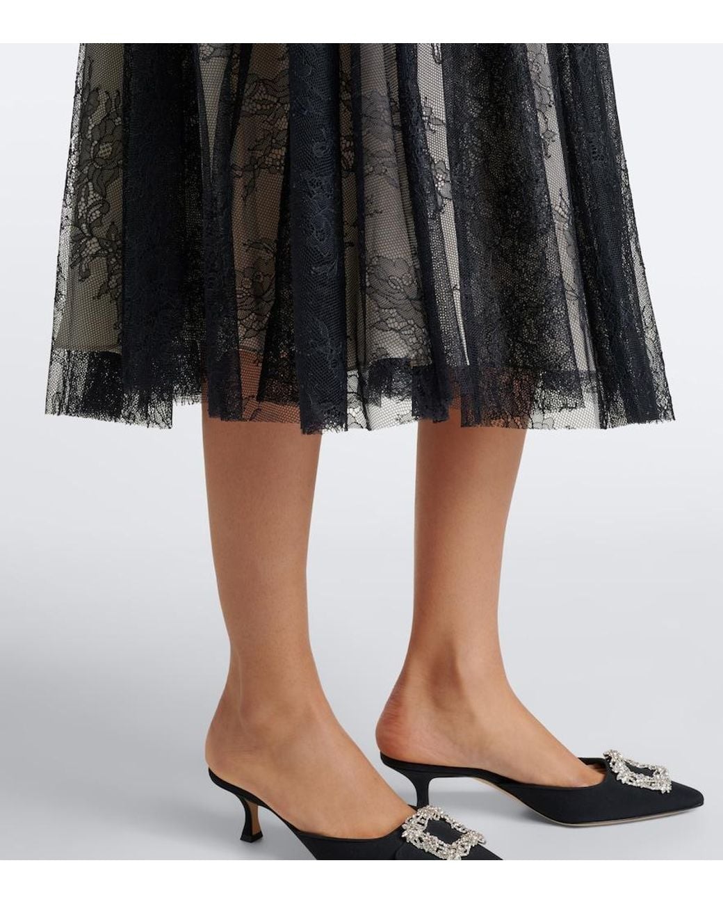 Erdem Black Embellished Lace Midi Dress