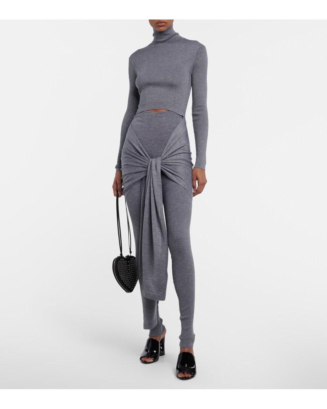 Alaïa Gray Tie-Front Cashmere And Silk Turtleneck Sweater