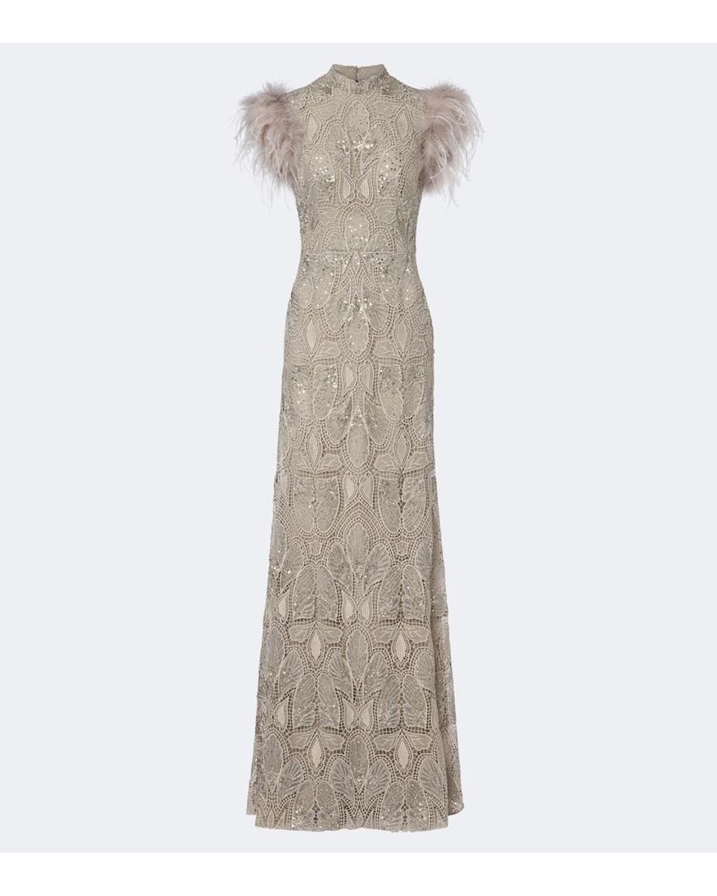 Georges Hobeika Natural Embellished Guipure Lace Gown