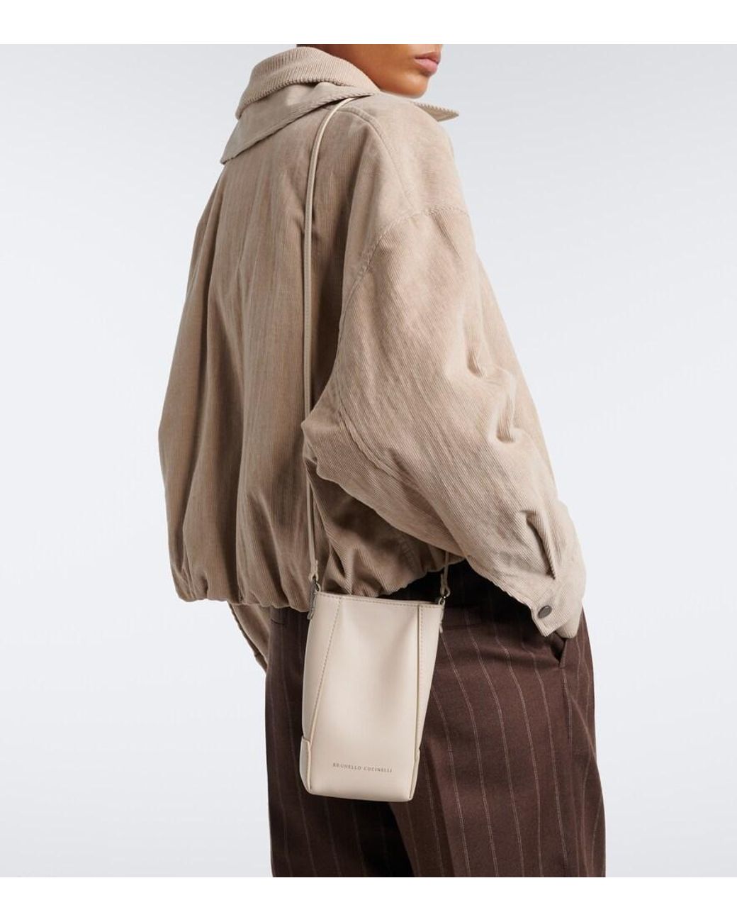 Brunello Cucinelli White Duo Mini Monili Leather Phone Pouch