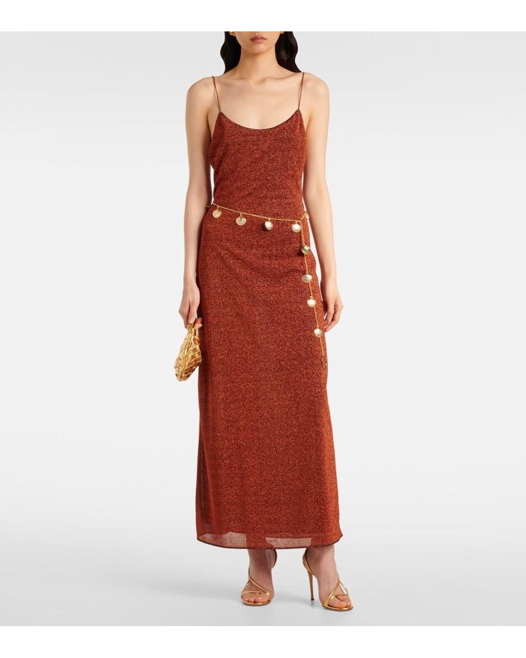 Oseree Red Lumiere Belted Maxi Dress