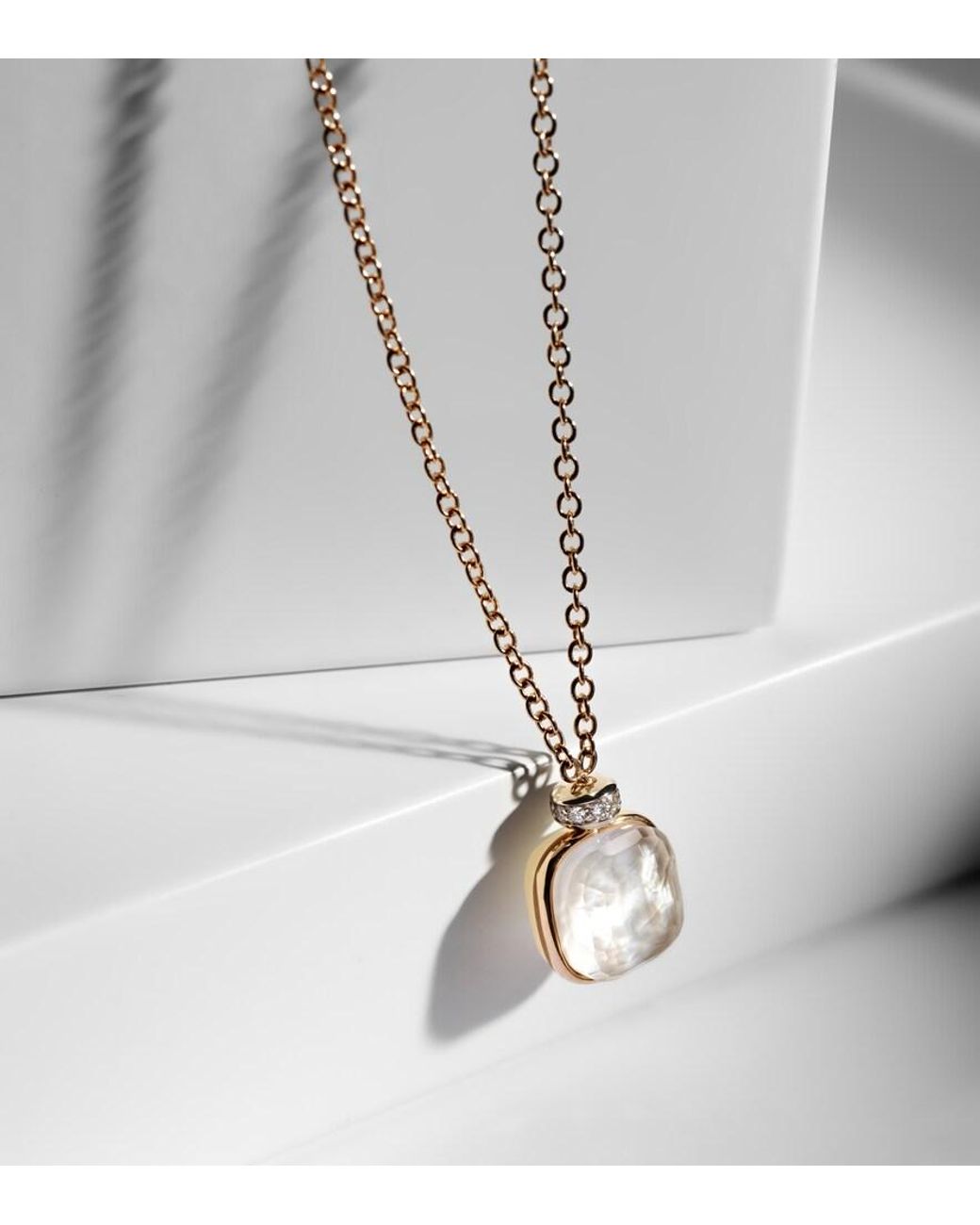 Pomellato Nudo 18kt Rose And White Gold Necklace With Topaz, Mother-of-pearl, And Diamonds