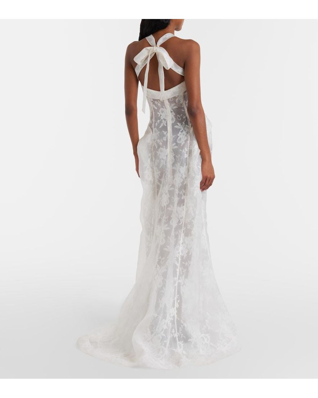 McQueen White Sheer Silk Lace Gown