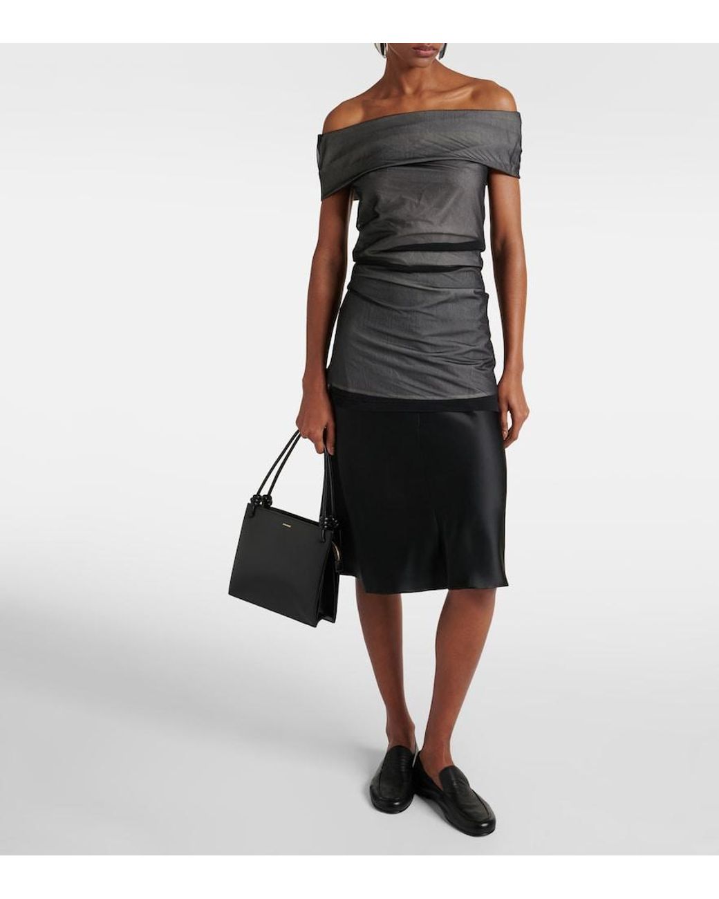 Proenza Schouler Gray Allegra Ruched Off-Shoulder Top