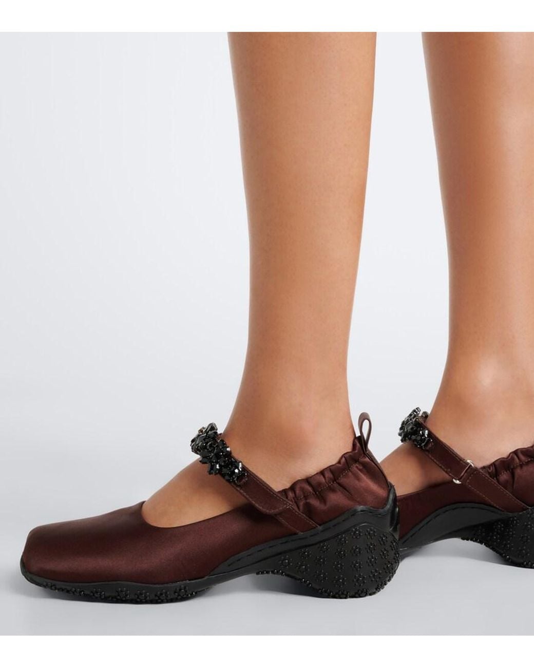 Simone Rocha Brown Turbo Embellished Satin Mary Jane Flats