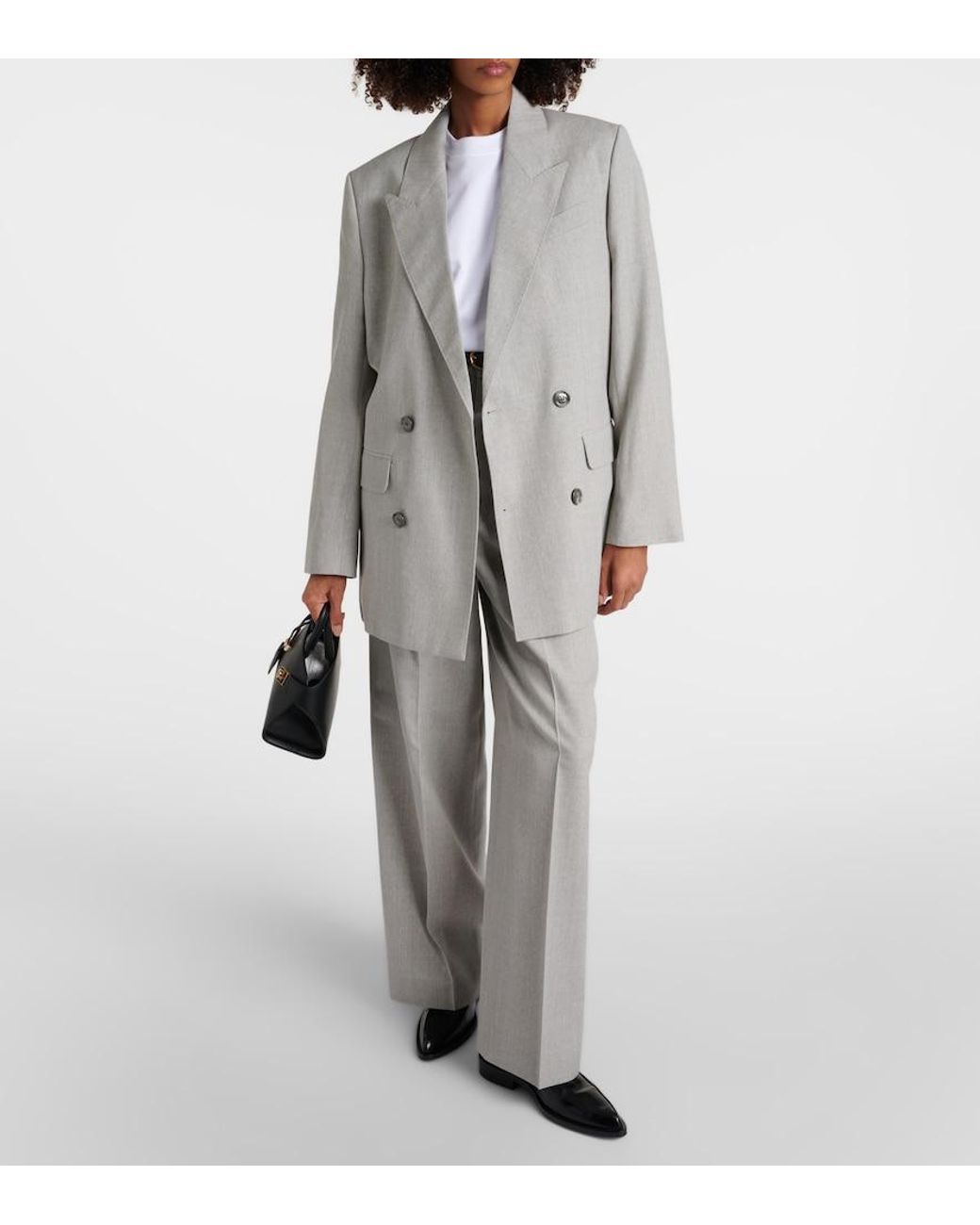 AMI Gray Double-Breasted Wool Blazer
