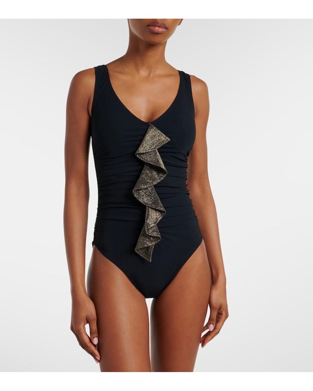 Karla Colletto Black Helena Ruffled Swimsuit
