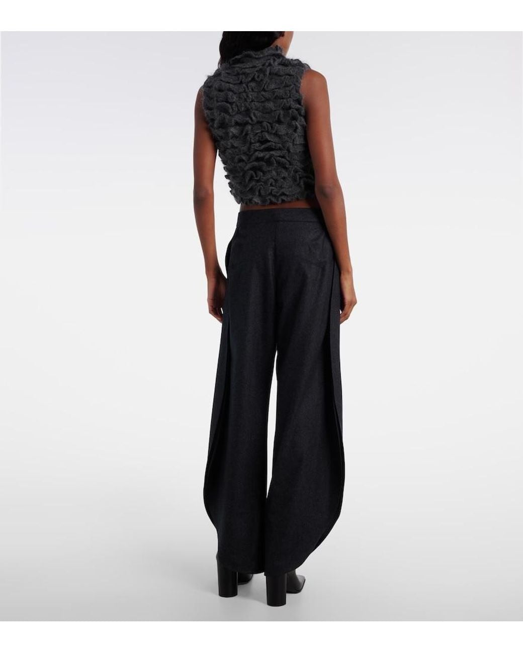 Alaïa Blue Wool Barrel-Leg Pants