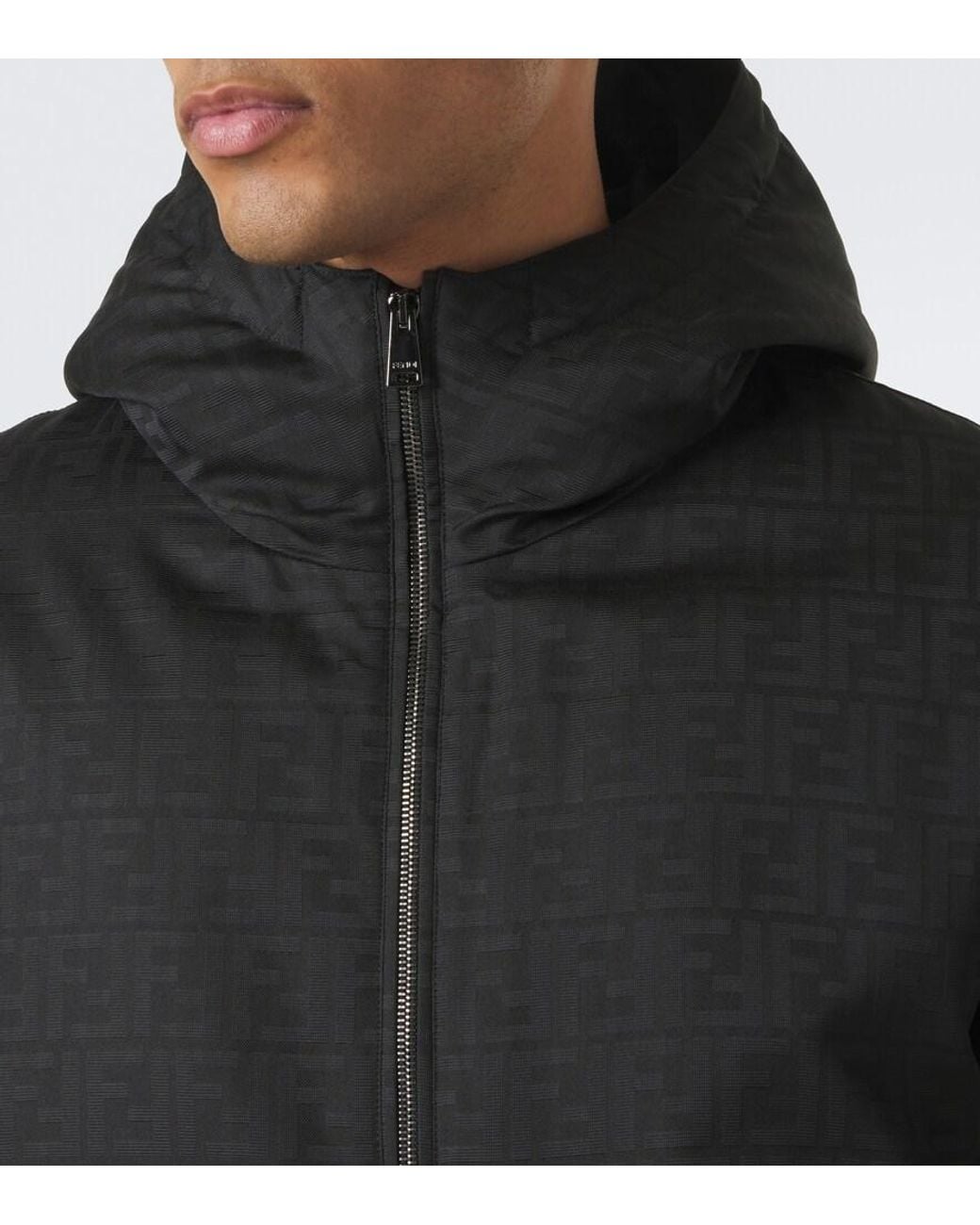 Fendi Black Ff Zucca Hooded Down Jacket for men