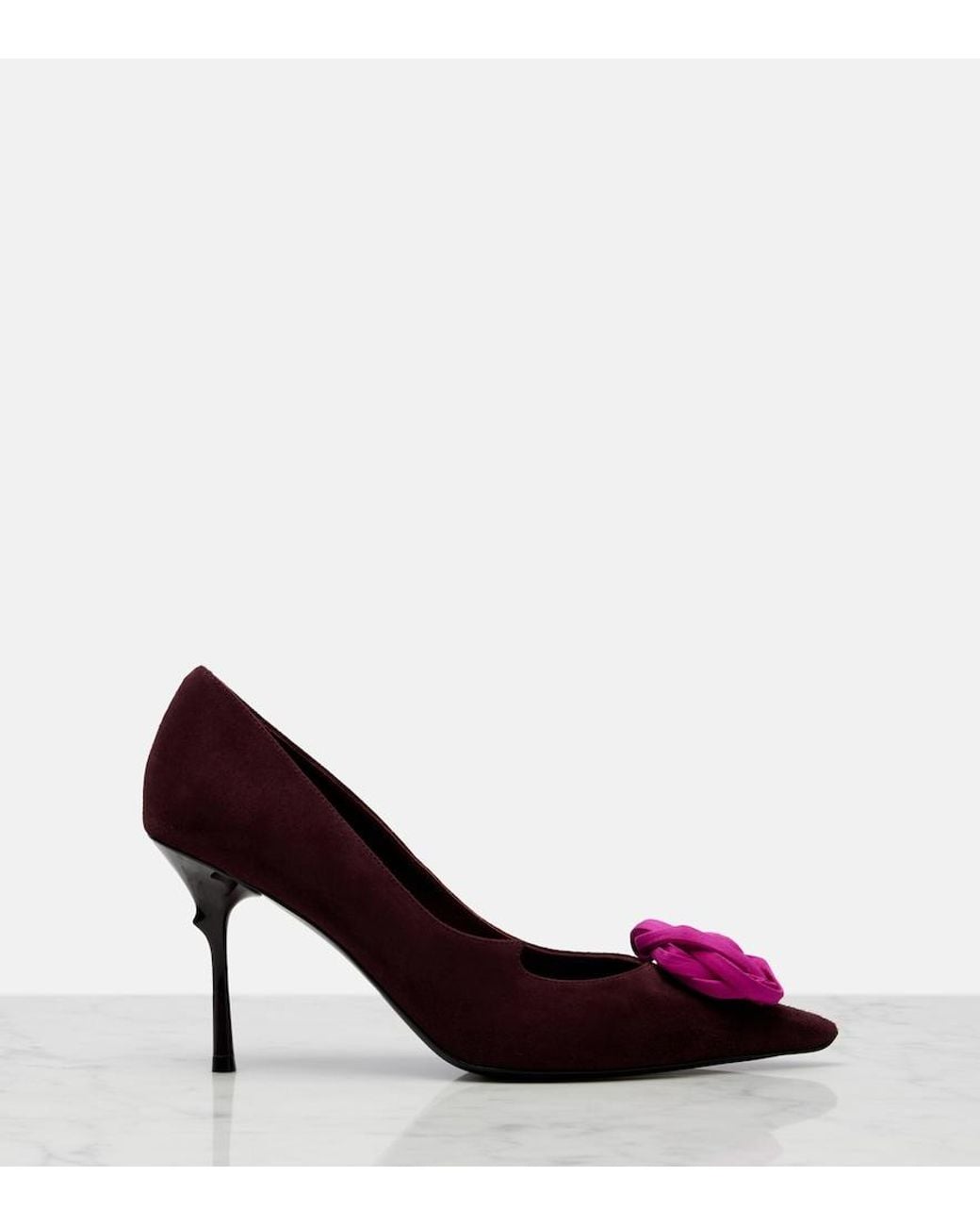 Roger Vivier Purple Rose Vivier Floral-Applique Suede Pumps