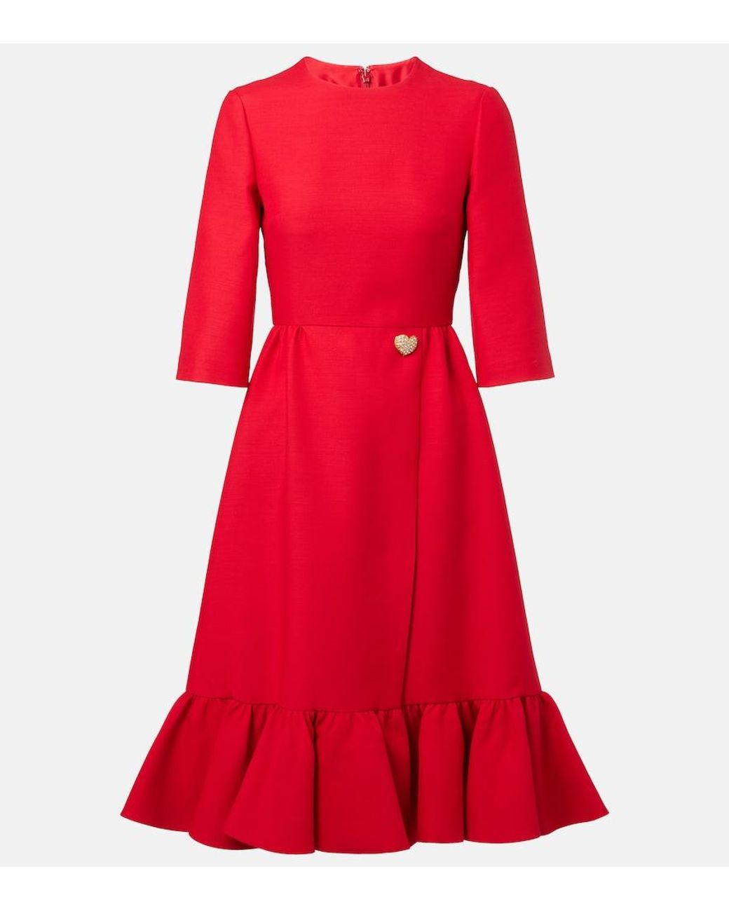 Valentino Garavani Red Crepe Couture Embellished Ruffled Midi Dress