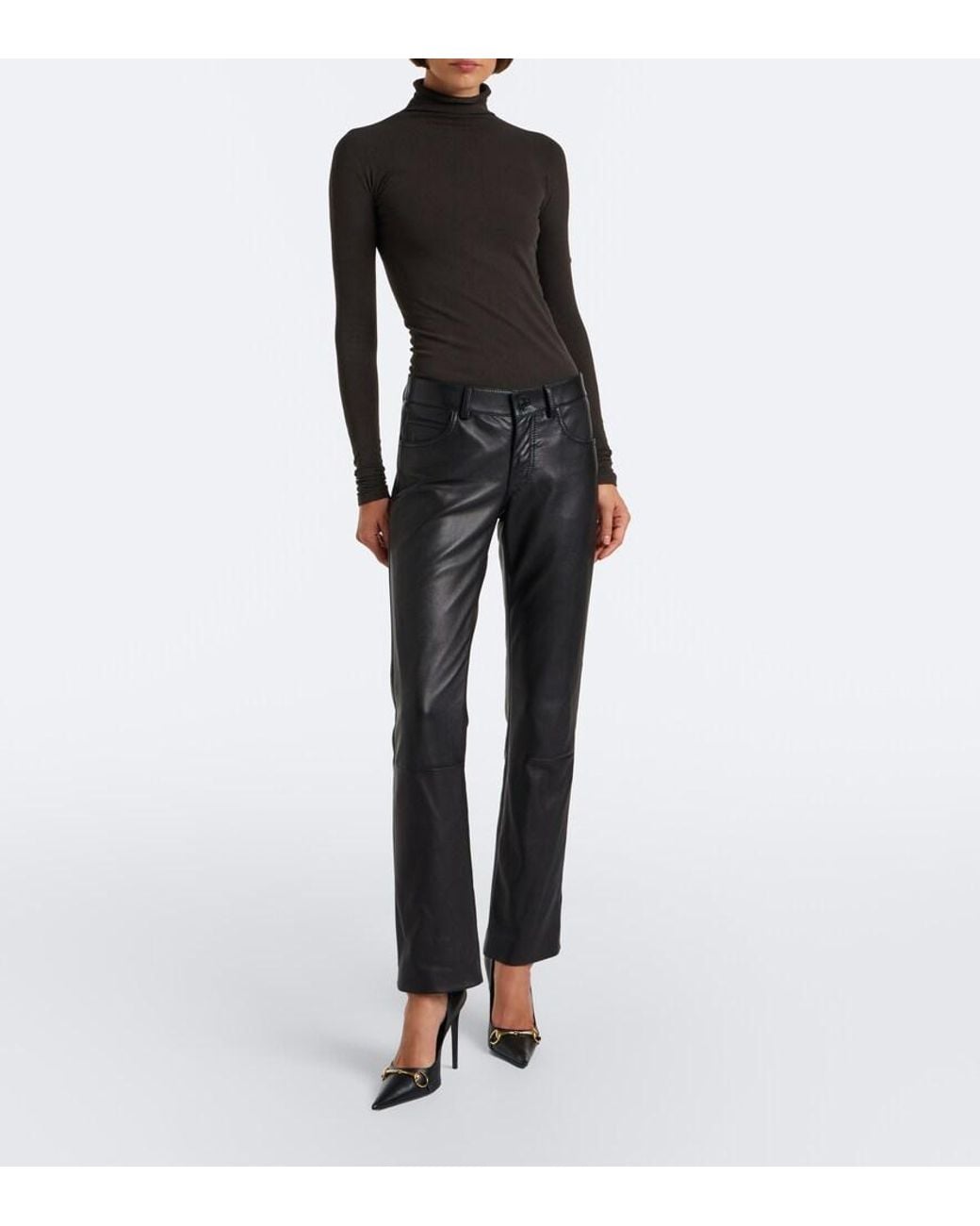 Gucci Black Leather Straight Pants