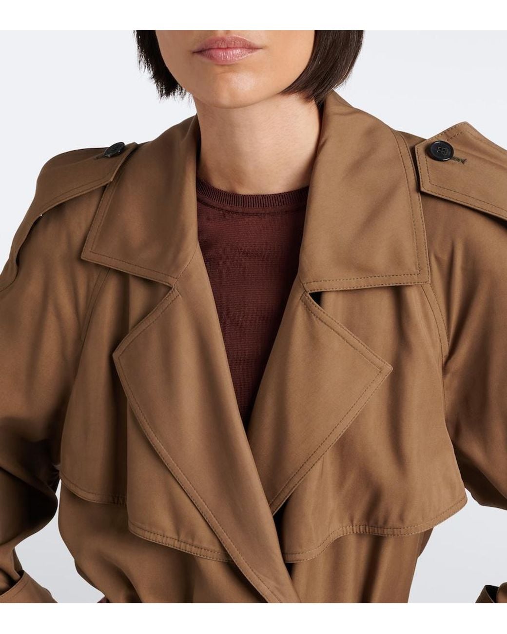Saint Laurent Natural Double-Breasted Twill Trench Coat