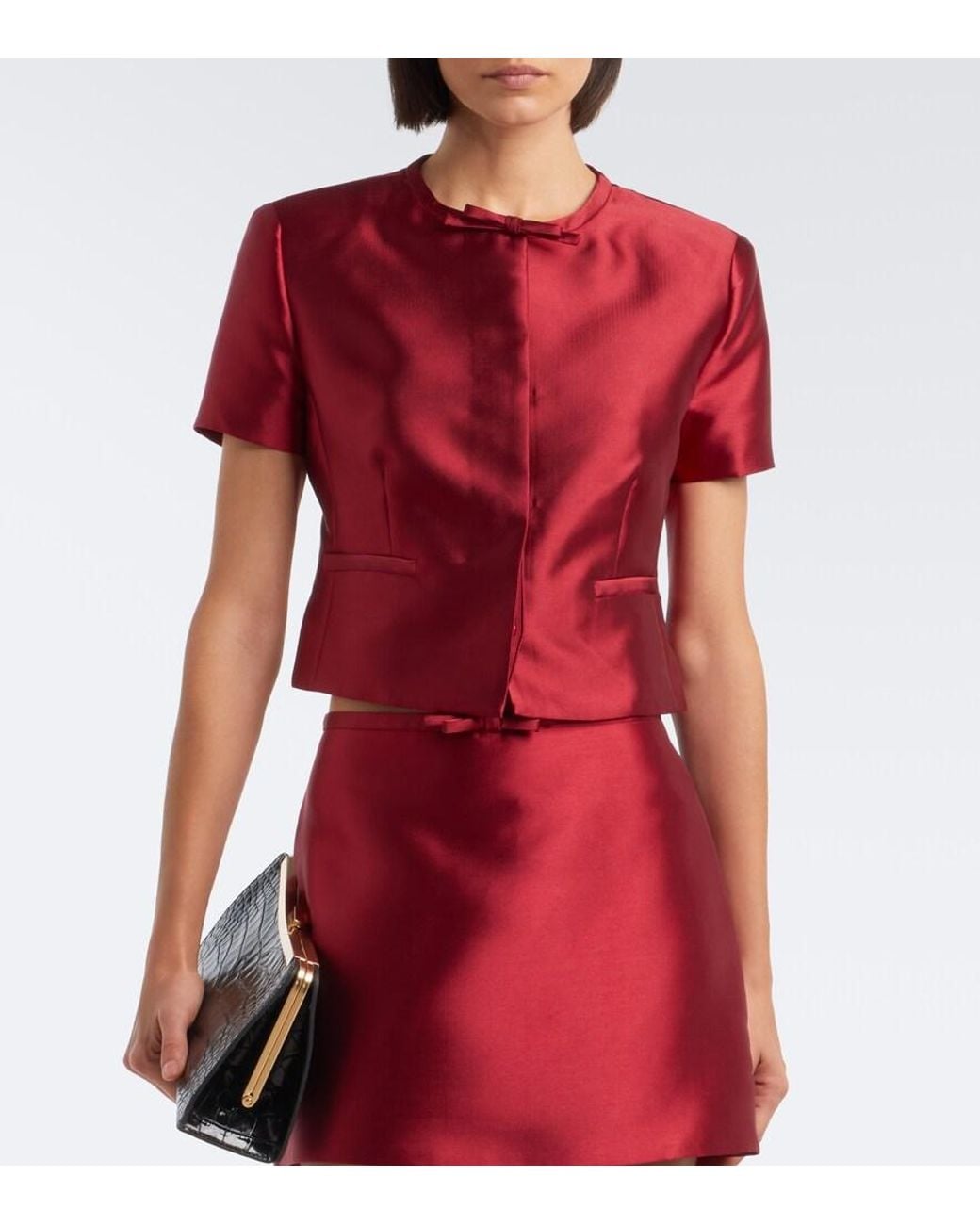 Jonathan Simkhai Red Naelle Bow-Detail Satin Top