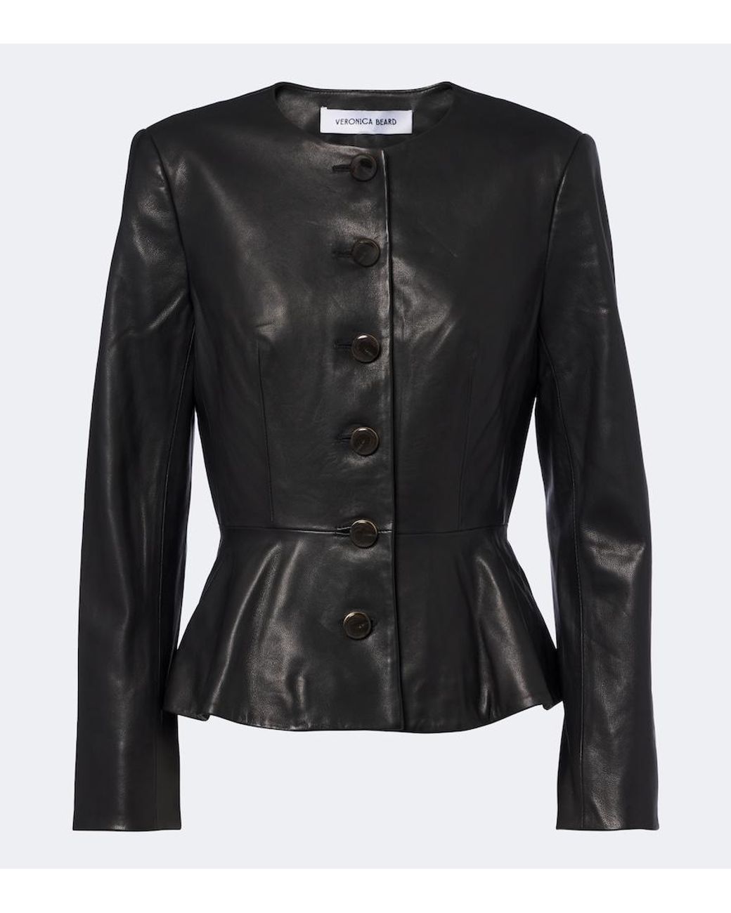 Veronica Beard Black Quinn Peplum Leather Jacket